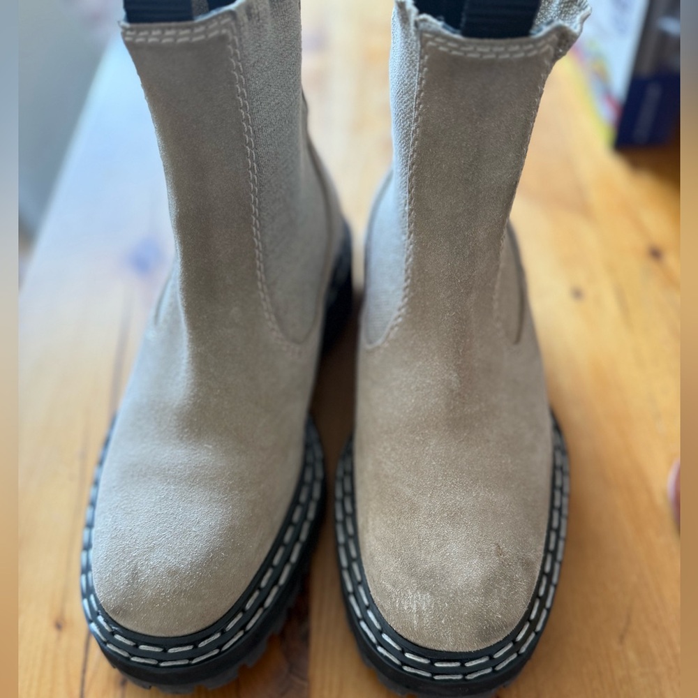 Proenza Schouler Suede Chelsea Booties in Beige with Black Sole